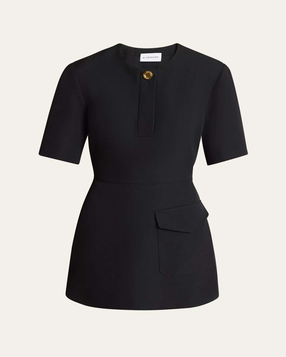 Short-Sleeve Patch-Pocket Mini Cocoon Dress